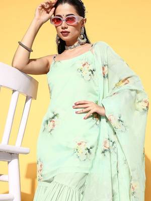 women floral printed regular kurti with sharara & with dupatta 4