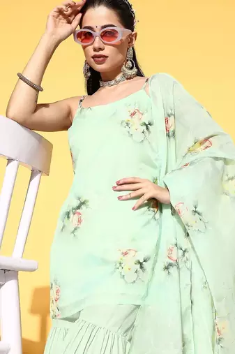 women floral printed regular kurti with sharara & with dupatta