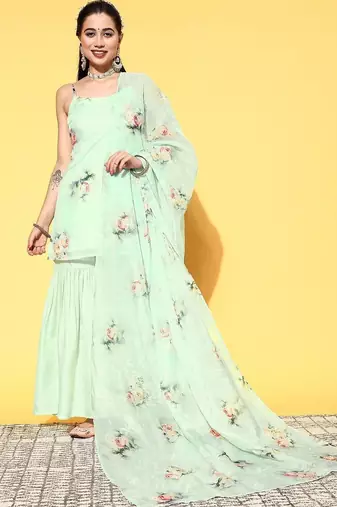 women floral printed regular kurti with sharara & with dupatta