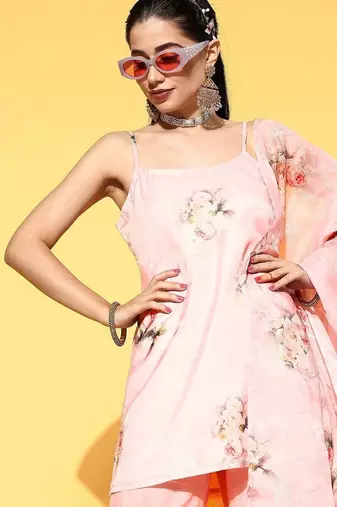women floral printed regular kurti with sharara & with dupatta
