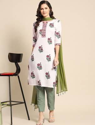 women floral printed regular kurta with trousers & with dupatta 1