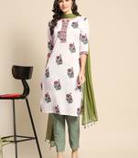 women floral printed regular kurta with trousers & with dupatta