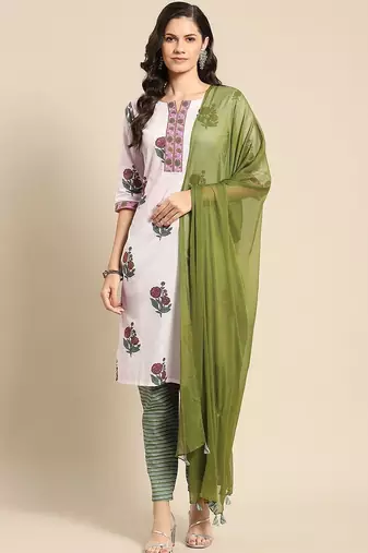 women floral printed regular kurta with trousers & with dupatta