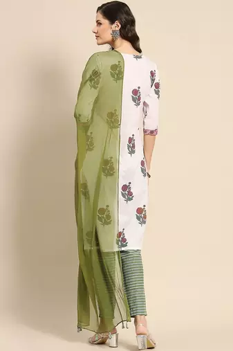 women floral printed regular kurta with trousers & with dupatta