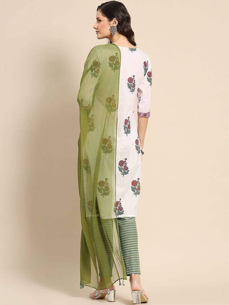 women floral printed regular kurta with trousers & with dupatta