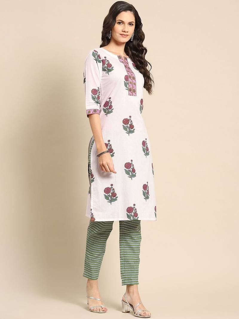 women floral printed regular kurta with trousers & with dupatta