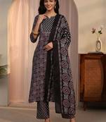 women ethnic motifs printed regular kurta with trousers & with dupatta