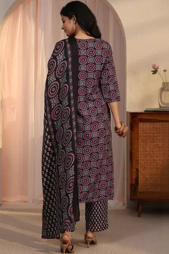 women ethnic motifs printed regular kurta with trousers & with dupatta