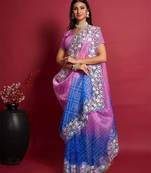 Pink bandhani embroidered saree