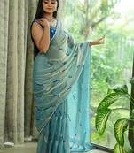 Blue tissue leheriya thread and sequence work saree
