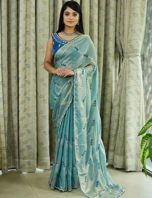 Blue tissue leheriya thread and sequence work saree 2