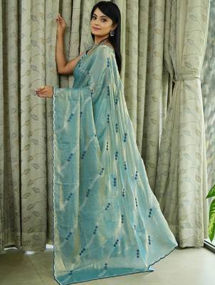 Blue tissue leheriya thread and sequence work saree 3