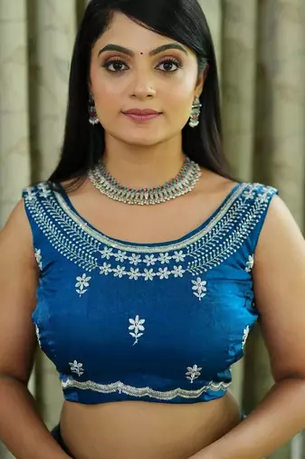 Blue tissue leheriya thread and sequence work saree