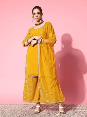 women regular sequinned kurta with sharara & with dupatta 1