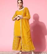 women regular sequinned kurta with sharara & with dupatta