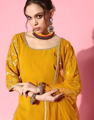 women regular sequinned kurta with sharara & with dupatta 2