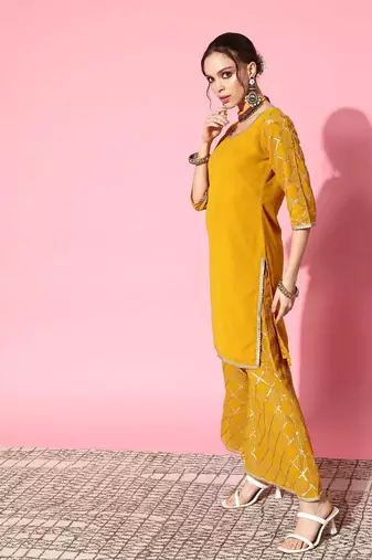 women regular sequinned kurta with sharara & with dupatta