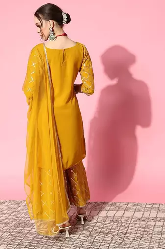 women regular sequinned kurta with sharara & with dupatta