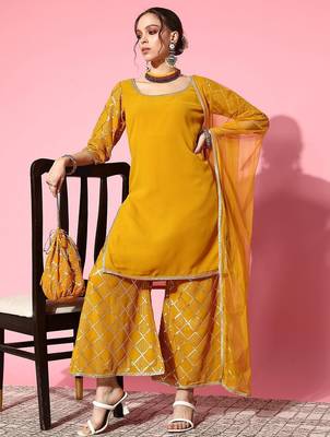women regular sequinned kurta with sharara & with dupatta 5