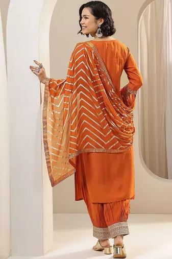 women ethnic motifs embroidered kurta with harem pants & dupatta