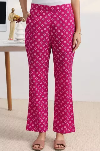 libas fuchsia pink floral print a-line suit set with dupatta