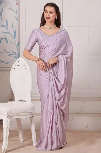 Mauve embellished beads and stones satin saree