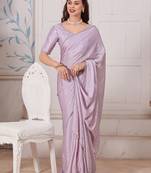 Mauve embellished beads and stones satin saree