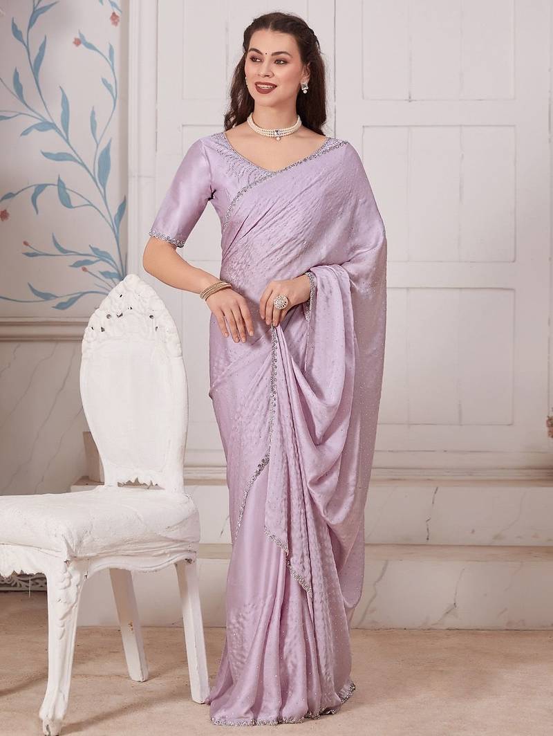 Mauve embellished beads and stones satin saree