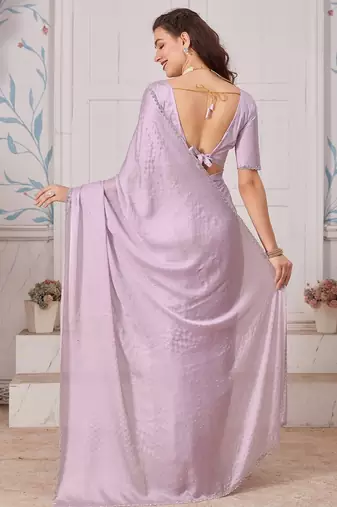 Mauve embellished beads and stones satin saree