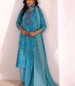 women ethnic motifs printed regular thread work kurta with palazzos & with dupatta