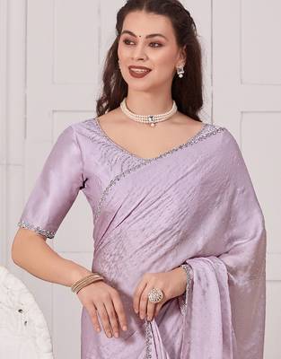 Mauve embellished beads and stones satin saree 3
