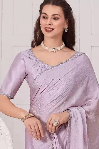 Mauve embellished beads and stones satin saree