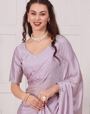Mauve embellished beads and stones satin saree 4