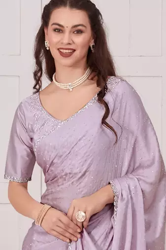 Mauve embellished beads and stones satin saree