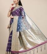 Blue ethnic motifs zari organza banarasi saree