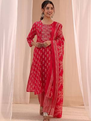 women ethnic motifs printed regular thread work kurta with trousers & with dupatta 7