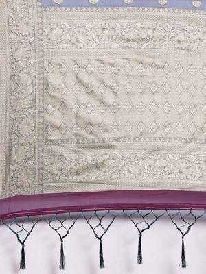 Blue ethnic motifs zari organza banarasi saree 4