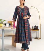 women ethnic motifs printed empire kurta with trousers