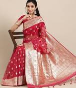Pink ethnic motifs zari organza banarasi saree