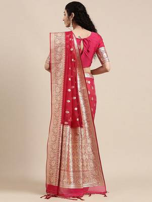 Pink ethnic motifs zari organza banarasi saree 2