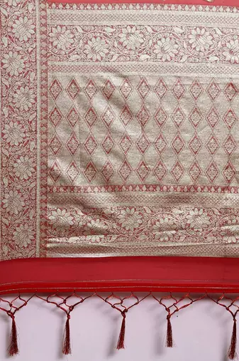 Pink ethnic motifs zari organza banarasi saree