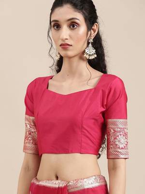 Pink ethnic motifs zari organza banarasi saree 5