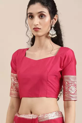 Pink ethnic motifs zari organza banarasi saree