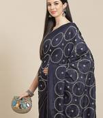 Navy blue navy blue embellished silk blend saree