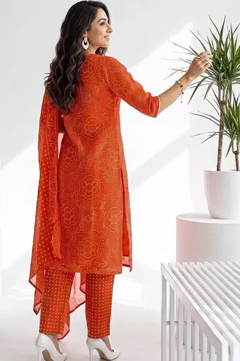women ethnic motifs printed regular kurta with trousers & with dupatta