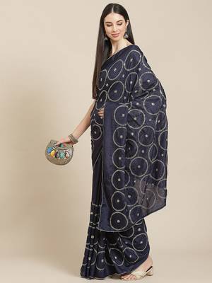 Navy blue navy blue embellished silk blend saree 2