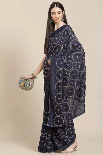 Navy blue navy blue embellished silk blend saree