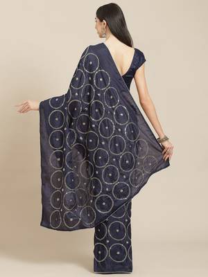 Navy blue navy blue embellished silk blend saree 3