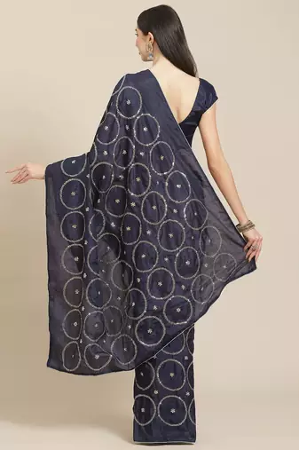 Navy blue navy blue embellished silk blend saree