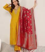 ethnic motifs embroidered straight sequinned kurta with trousers & dupatta